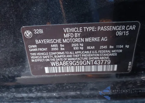 2016 BMW 328I из США, поврежденный, VIN WBA8E9G59GNT43779